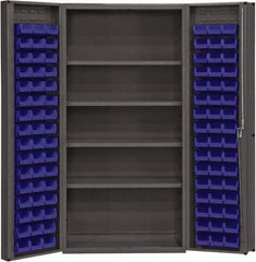 Durham - 4 Shelf 96 Bin Storage Cabinet - Steel, 36" Wide x 24" Deep x 72" High, Blue - Caliber Tooling