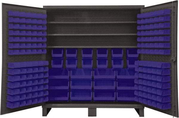 Durham - 3 Shelf 192 Bin Storage Cabinet - Steel, 72" Wide x 24" Deep x 78" High, Blue - Caliber Tooling