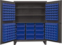 Durham - 3 Shelf 156 Bin Storage Cabinet - Steel, 60" Wide x 24" Deep x 78" High, Blue - Caliber Tooling