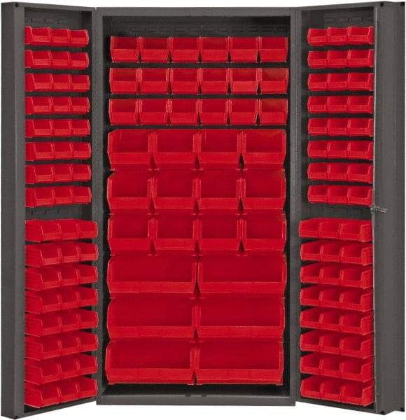 Durham - 132 Bin Storage Cabinet - Steel, 36" Wide x 24" Deep x 72" High, Red - Caliber Tooling