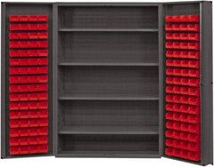 Durham - 4 Shelf 128 Bin Storage Cabinet - Steel, 48" Wide x 24" Deep x 72" High, Red - Caliber Tooling