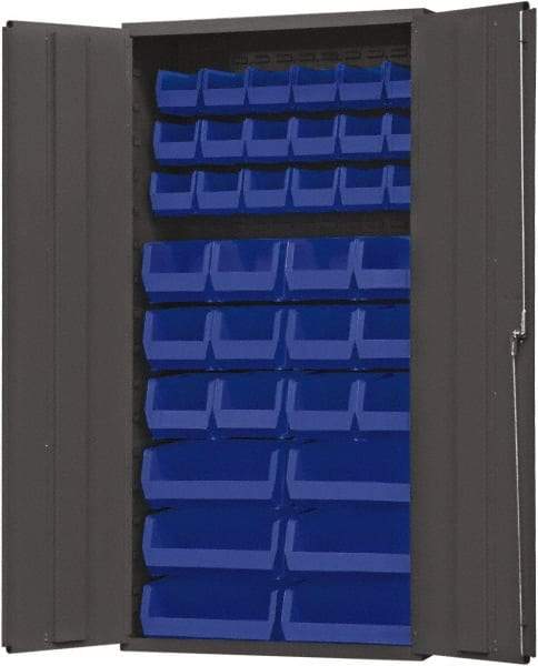 Durham - 36 Bin Storage Cabinet - Steel, 36" Wide x 24" Deep x 72" High, Blue - Caliber Tooling