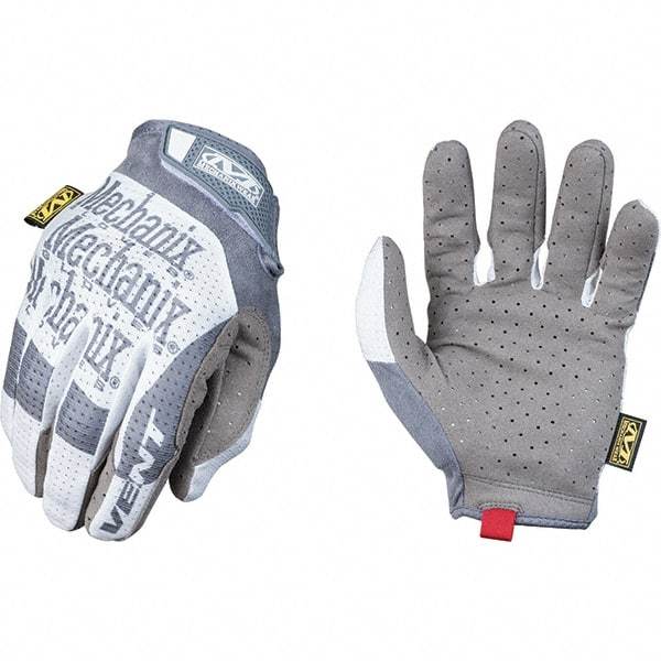 Mechanix Wear - Size M Work Gloves - For Mechanic's & Lifting, Uncoated, Hook & Loop Cuff, Full Fingered, Gray/White, Paired - Caliber Tooling