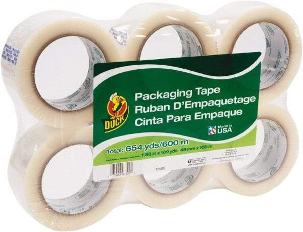 Duck - 1-7/8" x 110 Yd Clear Acrylic Adhesive Packaging Tape - Polypropylene Film Backing, 1.9 mil Thick, 25 Lb Tensile Strength, Series DUC - Caliber Tooling