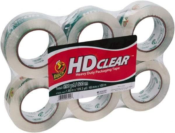 Duck - 1-7/8" x 110 Yd Clear Acrylic Adhesive Packaging Tape - Polypropylene Film Backing, 2.6 mil Thick, 31 Lb Tensile Strength, Series DUC - Caliber Tooling