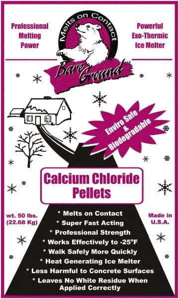 Bare Ground Solutions - 50 Lb Bag Calcium Chloride Pellets - Effective to -20°F - Caliber Tooling