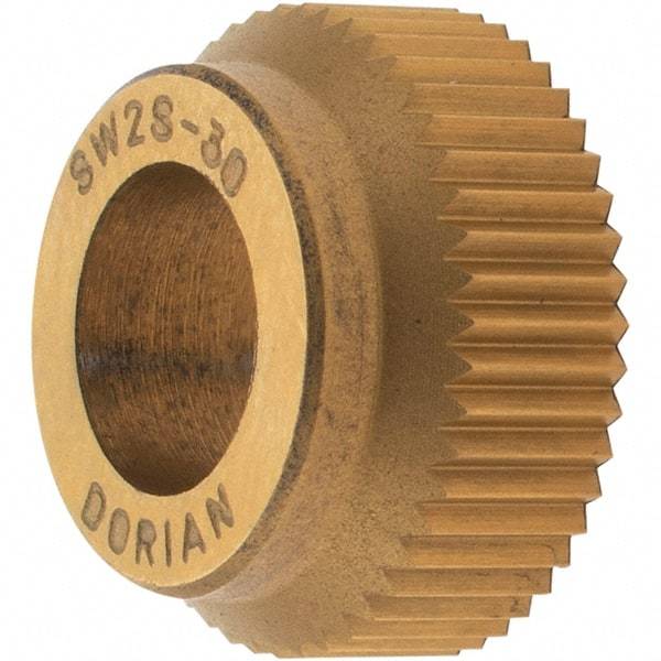 Dorian Tool - 1/2" Diam, 90° Tooth Angle, 30 TPI, Standard (Shape), Cut Type High Speed Steel Straight Knurl Wheel - 5/32" Face Width, 1/4" Hole, Circular Pitch, TiN Finish, Series SW2 - Exact Industrial Supply