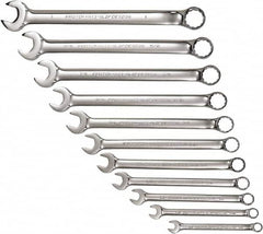 Proto - 11 Piece, 3/8" to 1", 12 Point Combination Wrench Set - Inch Measurement Standard, Full Polish Chrome Finish, Comes in Tool Roll - Caliber Tooling