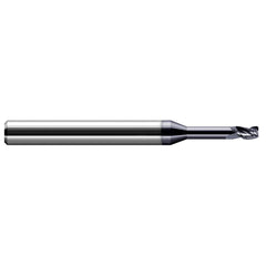 Corner Radius End Mill: 0.031″ Dia, 0.046″ LOC, 0.008″ Radius, 3 Flutes, Solid Carbide 2-1/2″ OAL, 1/8″ Shank Dia, 30 ° Helix, AlTiN Coated, Corner Radius End