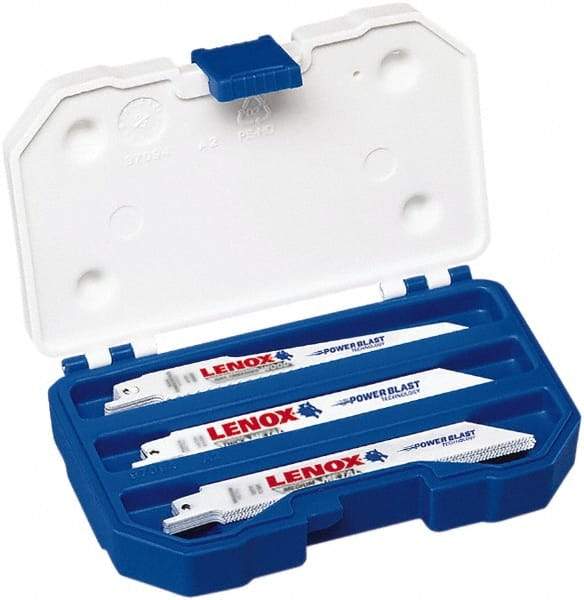 Lenox - 15 Piece, 6" Long x 0.04" to 0.05" Thick, Bi-Metal Reciprocating Saw Blade Set - Straight Profile, 6 to 18 Teeth per Inch, Toothed Edge - Caliber Tooling