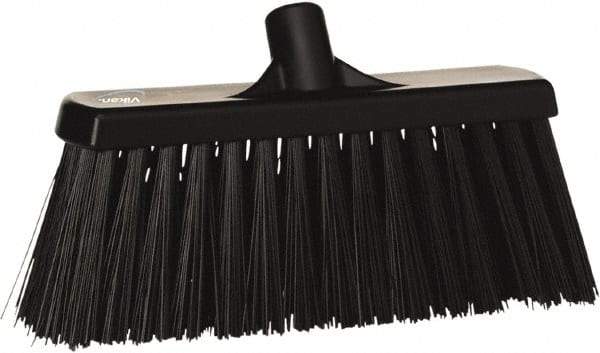 Vikan - 12" Heavy Duty Synthetic Push Broom - 3-1/2" Bristle Length, Plastic Block, European Threaded Handle Connection - Caliber Tooling