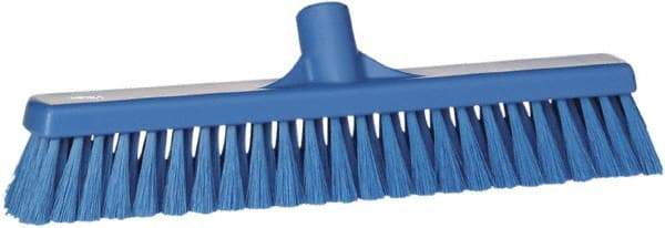 Vikan - 16" Fine Particle Synthetic Push Broom - 2" Bristle Length, Plastic Block, European Threaded Handle Connection - Caliber Tooling