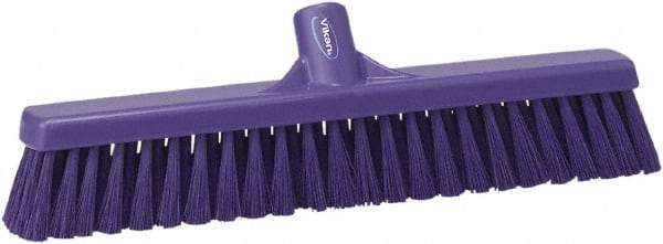 Vikan - 16" Fine Particle Synthetic Push Broom - 2" Bristle Length, Plastic Block, European Threaded Handle Connection - Caliber Tooling