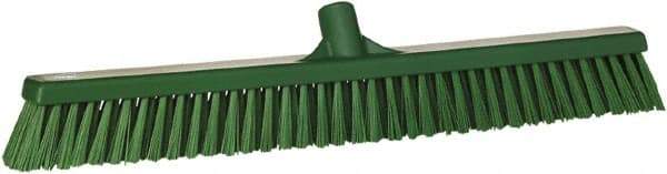 Vikan - 24" Combo Duty Synthetic Push Broom - 2" Bristle Length, Plastic Block, European Threaded Handle Connection - Caliber Tooling