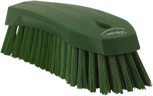 Vikan - 1.3" Bristle Length, Polyester Utility Scrub Brush - 7" Long x 3" Wide Head, 8" OAL, Green, Polypropylene Block - Caliber Tooling