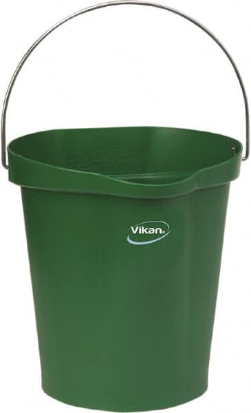 Vikan - 3 Gal, Polypropylene Round Green Single Pail with Pour Spout - Handle Included - Caliber Tooling