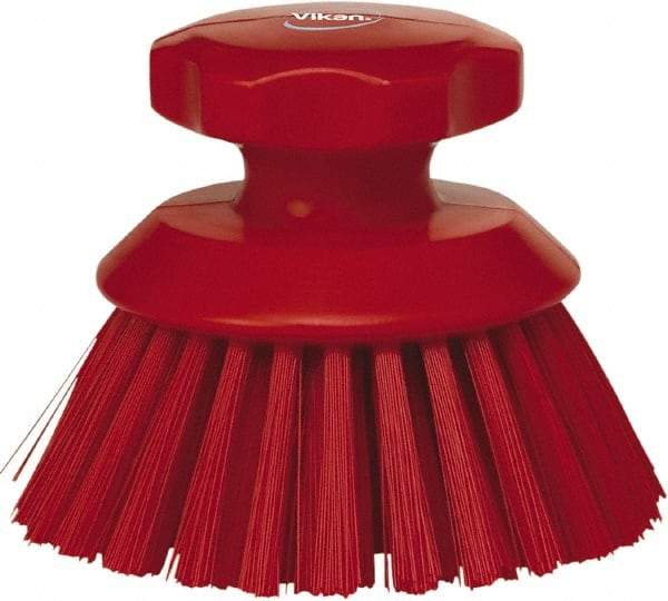 Vikan - 1-1/2" Bristle Length, Polyester Food Service Brush - 3-3/4" Long x 5" Wide Head, 5" OAL, Red, Polypropylene Block - Caliber Tooling