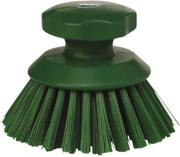 Vikan - 1-1/2" Bristle Length, Polyester Food Service Brush - 3-3/4" Long x 5" Wide Head, 5" OAL, Green, Polypropylene Block - Caliber Tooling