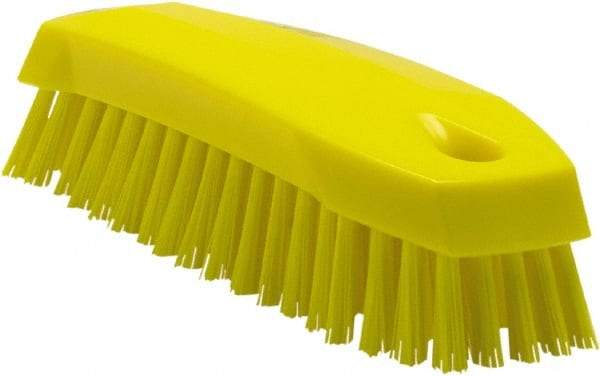 Vikan - 1" Bristle Length, Polyester Scrub Brush - 6-1/4" Long x 7" Wide Head, 7" OAL, Yellow, Polypropylene Block - Caliber Tooling