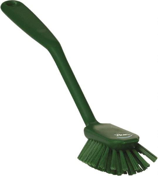 Vikan - 1" Bristle Length, Polyester Food Service Brush - 2-11/16" Long x 1" Wide Head, 10-1/2" OAL, Green, Polypropylene Block - Caliber Tooling