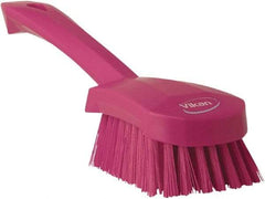 Vikan - 1.3" Bristle Length, Polyester Scrub Brush - 4-1/4" Long x 2-3/4" Wide Head, 10" OAL, Pink, Polypropylene Block - Caliber Tooling