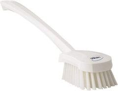 Vikan - 1.3" Bristle Length, Polyester Scrub Brush - 4" Long x 2-3/4" Wide Head, 15-3/4" OAL, White, Polypropylene Block - Caliber Tooling