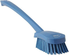 Vikan - 1.3" Bristle Length, Polyester Scrub Brush - 4" Long x 2-3/4" Wide Head, 15-3/4" OAL, Blue, Polypropylene Block - Caliber Tooling