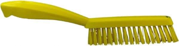 Vikan - 1.3" Bristle Length, Polyester Scrub Brush - 5-7/8" Long x 0.8" Wide Head, 11.2" OAL, Yellow, Polypropylene Block - Caliber Tooling