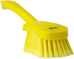 Vikan - 1.8" Bristle Length, Polyester Scrub Brush - 4-1/4" Long x 2-3/4" Wide Head, 10" OAL, Yellow, Polypropylene Block, Flagged - Caliber Tooling