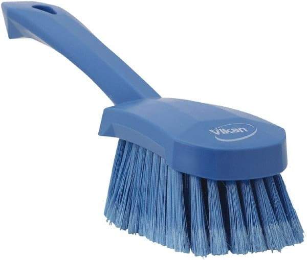 Vikan - 1.8" Bristle Length, Polyester Scrub Brush - 4-1/4" Long x 2-3/4" Wide Head, 10" OAL, Blue, Polypropylene Block, Flagged - Caliber Tooling