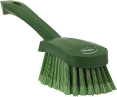 Vikan - 1.8" Bristle Length, Polyester Scrub Brush - 4-1/4" Long x 2-3/4" Wide Head, 10" OAL, Green, Polypropylene Block, Flagged - Caliber Tooling