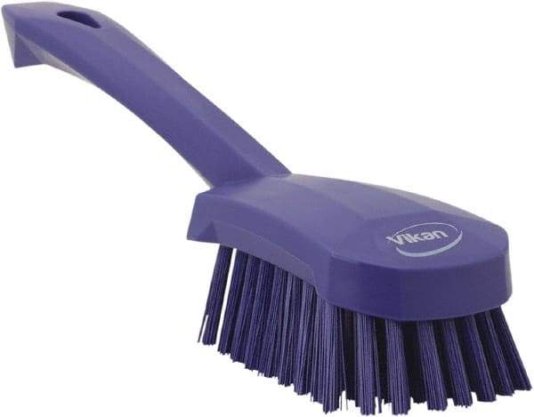 Vikan - 1.3" Bristle Length, Polyester Scrub Brush - 4-1/4" Long x 2-3/4" Wide Head, 10" OAL, Purple, Polypropylene Block - Caliber Tooling