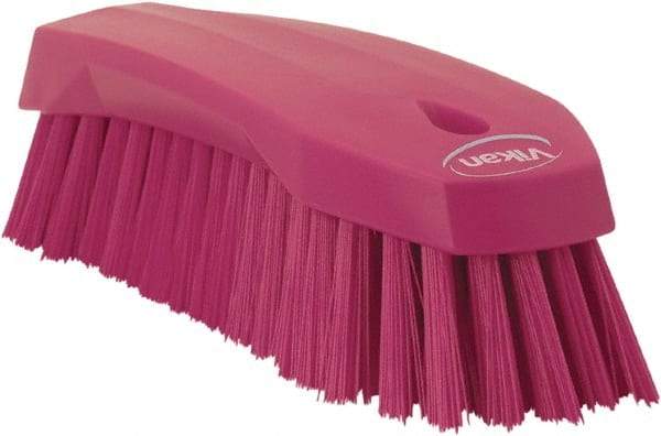 Vikan - 1.3" Bristle Length, Polyester Utility Scrub Brush - 7" Long x 3" Wide Head, 8" OAL, Pink, Polypropylene Block - Caliber Tooling