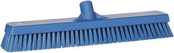 Vikan - 1.8" Bristle Length, Polyester Scrub Brush - 18" Long x 2-1/2" Wide Head, 19" OAL, European Threaded Handle, Blue, Polypropylene Block - Caliber Tooling