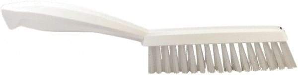 Vikan - 1.3" Bristle Length, Polyester Scrub Brush - 5-7/8" Long x 0.8" Wide Head, 11.2" OAL, White, Polypropylene Block - Caliber Tooling