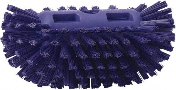 Vikan - 1-1/2" Bristle Length, Polyester Utility Scrub Brush - 5-1/2" Wide Head, 8" OAL, European Threaded Handle, Purple, Polypropylene Block - Caliber Tooling