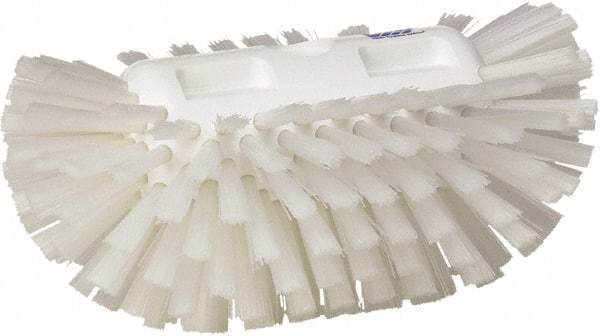 Vikan - 1-1/2" Bristle Length, Polyester Utility Scrub Brush - 5-1/2" Wide Head, 8" OAL, European Threaded Handle, White, Polypropylene Block - Caliber Tooling