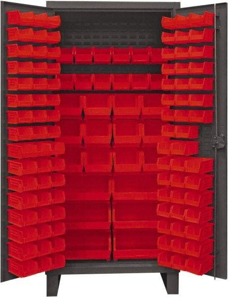 Durham - 126 Bin Storage Cabinet - Steel, 36" Wide x 24" Deep x 78" High, Red - Caliber Tooling