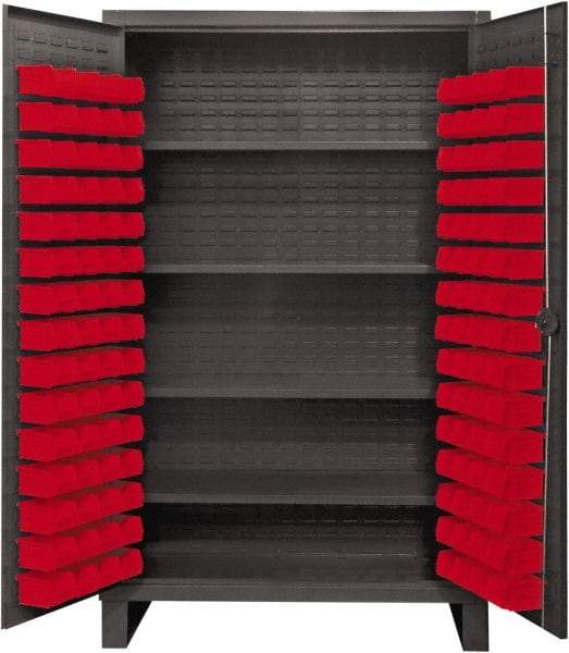 Durham - 4 Shelf 120 Bin Storage Cabinet - Steel, 48" Wide x 24" Deep x 78" High, Red - Caliber Tooling