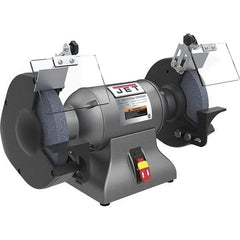 Jet - 8" Wheel Diam x 1" Wheel Width, 1 hp Grinder - 0.63" Arbor Hole Diam, 1 Phase, 3,450 Max RPM, 115 Volts - Caliber Tooling