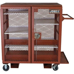 Jobox - 1,400 Lb Capacity, 5 Shelf, 5 Drawer, 4 Bin, 5 Tray, 2 Door Mobile Mesh Cabinet - 33" Wide x 59-1/4" Deep x 55" High, Steel, Brown - Caliber Tooling