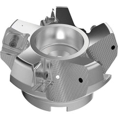 Seco - 125mm Cut Diam, 40mm Arbor Hole, 11mm Max Depth of Cut, 71° Indexable Chamfer & Angle Face Mill - 6 Inserts, 63 Insert, Right Hand Cut, 6 Flutes, Through Coolant, Series R220.56 - Caliber Tooling