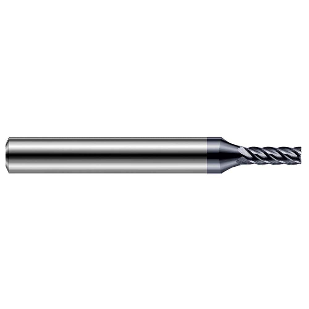 Square End Mill: 1/16'' Dia, 3/32'' LOC, 1/4'' Shank Dia, 2-1/2'' OAL, 5 Flutes, Solid Carbide Single End, AlTiN Finish, 37 ° Variable Helix, Centercutting, RH Cut, RH Flute