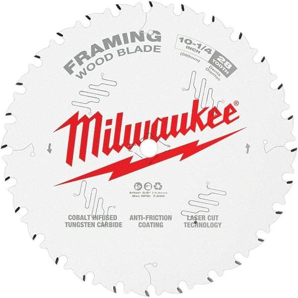 Milwaukee Tool - 10-1/4" Diam, 5/8" Arbor Hole Diam, 40 Tooth Wet & Dry Cut Saw Blade - Tungsten Carbide-Tipped, Fine Finish Action, Standard Round Arbor - Caliber Tooling