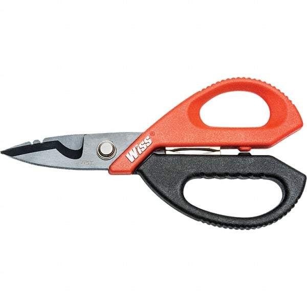 Wiss - 3" LOC, 9-1/2" OAL Titanium-Coated Stainless Steel Ergonomic Shears - Ambidextrous, Serrated, Plastic Straight Handle, For Electrical Use - Caliber Tooling