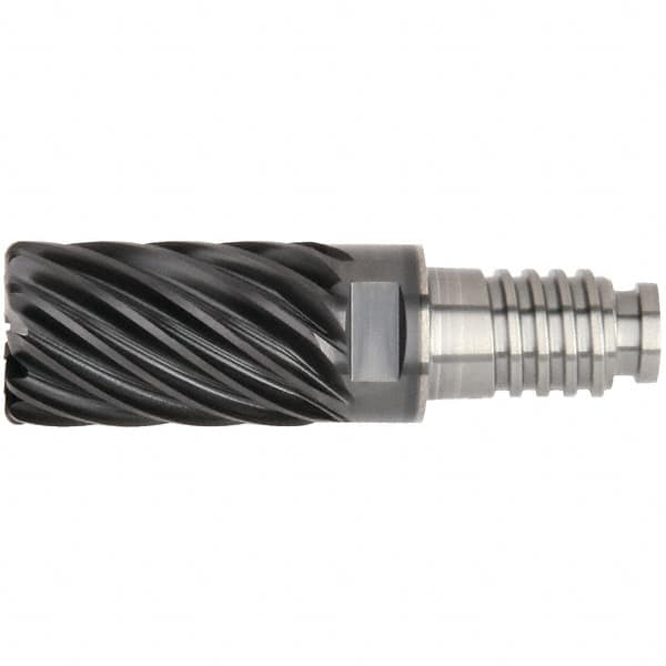 Kennametal - 25" Diam, 37.5mm LOC, 19 Flute 5mm Corner Radius End Mill Head - Solid Carbide, AlTiN Finish, Duo-Lock 25 Connection, Spiral Flute, 36° Helix - Caliber Tooling