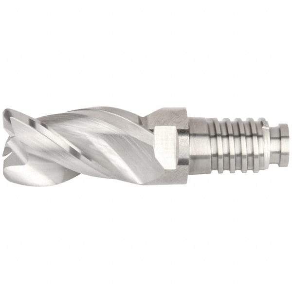 Kennametal - 20" Diam, 30mm LOC, 3 Flute 5mm Corner Radius End Mill Head - Solid Carbide, Uncoated, Duo-Lock 20 Connection, Spiral Flute, 38° Helix, Centercutting - Caliber Tooling