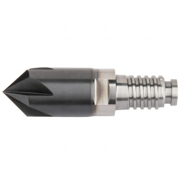 Kennametal - 10mm Diam, 2mm LOC, 4mm Chamfer Width, 4 Flute 60° Corner Chamfer - Solid Carbide, AlTiN Finish, Duo-Lock 10 Connection, Spiral Flute, 0° Helix - Caliber Tooling