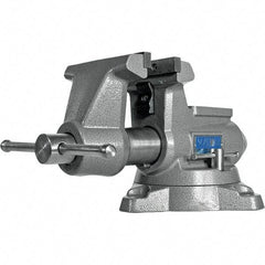 Wilton - 5-1/2" Jaw Width, 5" Opening Capacity, 3-5/8" Throat Depth, Iron Swivel Bench Vise - Double Lockdown Base Attachment, Anvil, 17-45/64" Long x 10-39/64" Wide x 8-13/32" High - Caliber Tooling