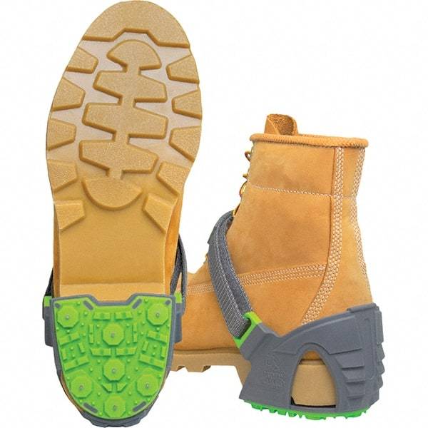 Winter Walking - Size 16+, Strap-On Cleat - Tungsten Carbide Stud Traction, Green & Gray - Caliber Tooling